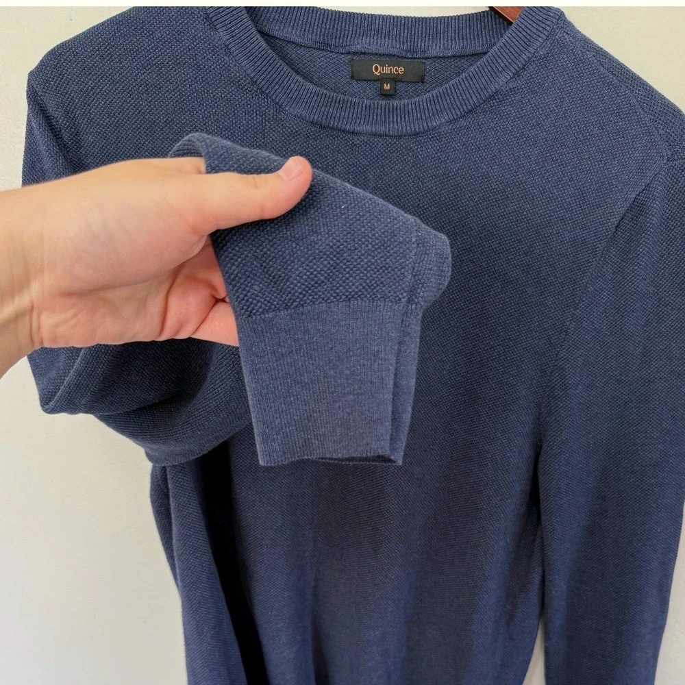 Quince Men's 100% Organic Cotton Pique Crewneck Sweater In Heather Navy Size Med